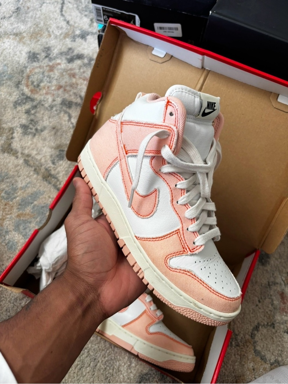 Nike Dunk High Cream & Pink Canvas Leather Sneakers 7.5 WMNS